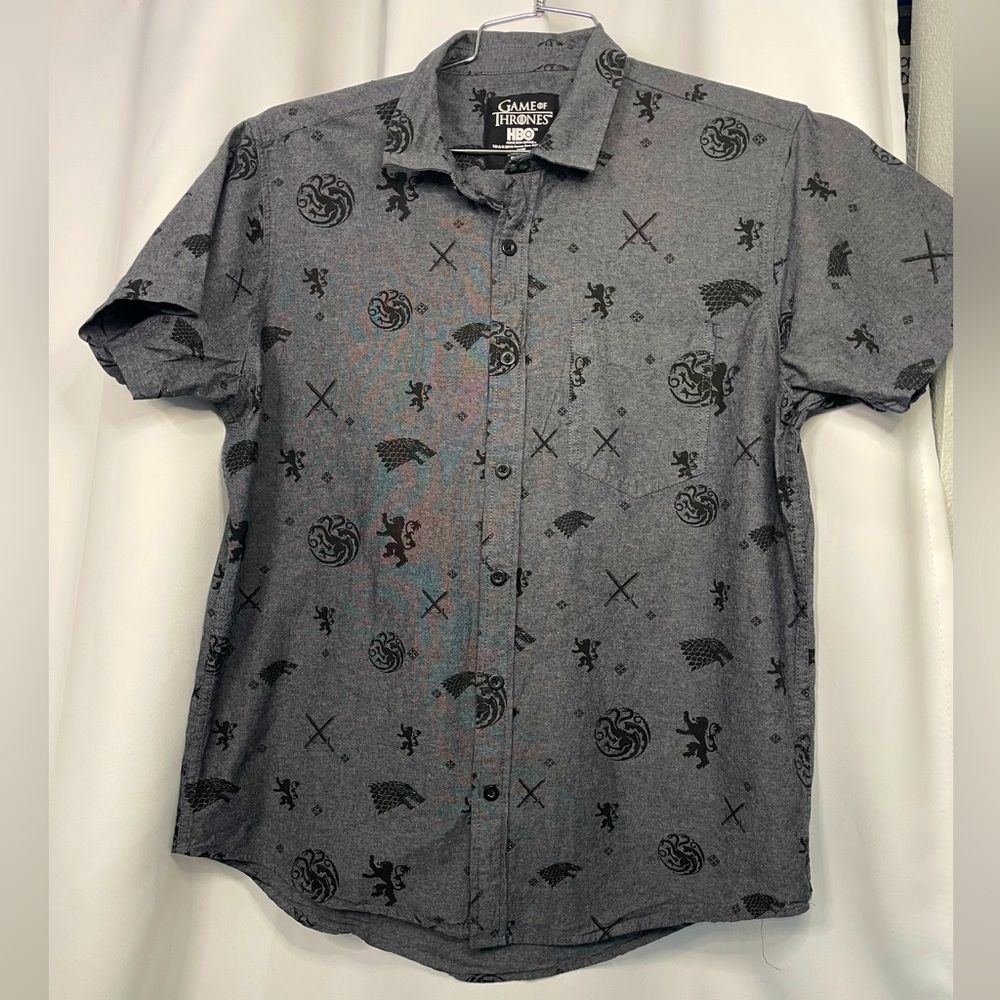 Game of Thrones HBO Grey Button Down short sleeve  Shirt Men's Size L